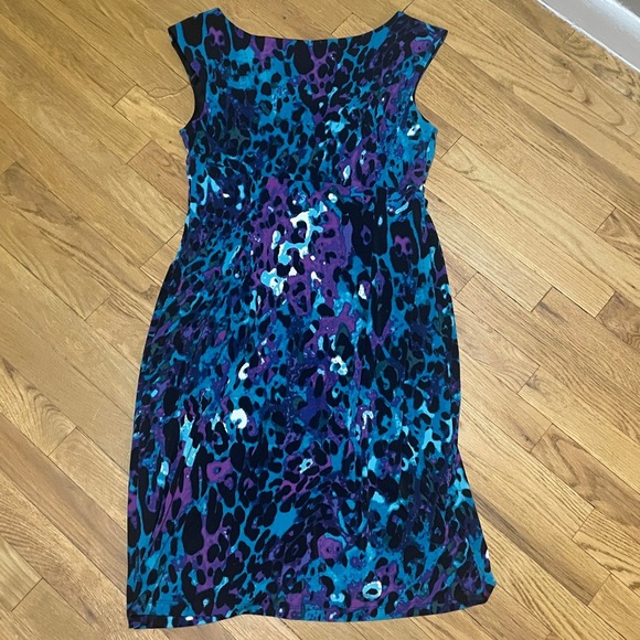 Connected Apparel‎ Women's 14 Blue Purple Abstract Animal Print Sheath Dress - Picture 4 of 4